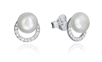 Něžné stříbrné náušnice se zirkony a perlou Clasica 71051E000-68