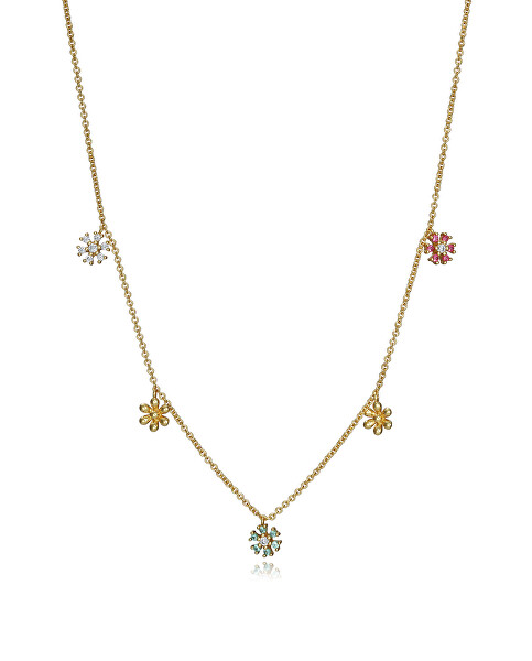 Pozlacený náhrdelník se třpytivými květinami 61072C100-39
