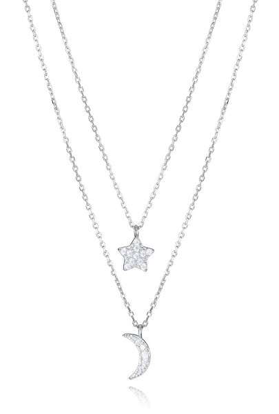 Dvojitý stříbrný náhrdelník Hvězda a Měsíc Trend 13203C000-30