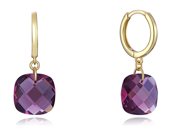 Stylové pozlacené náušnice s fialovými krystaly Elegant 13102E100-57