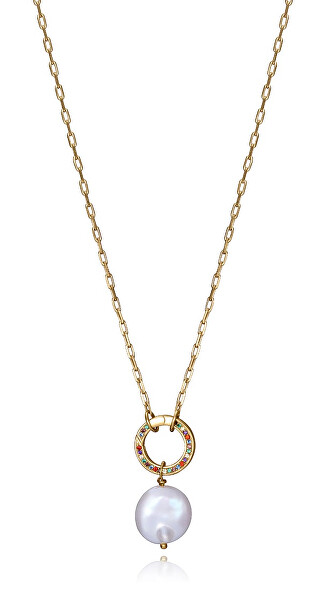 Třpytivý pozlacený náhrdelník s perlou Elegant 13180C100-99