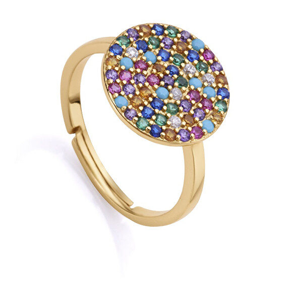 Výrazný pozlacený prsten s barevnými zirkony 13071A01