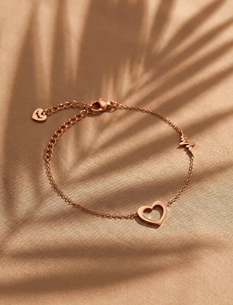 Náramek s motivem srdce a tepu Glimmer Rose Gold