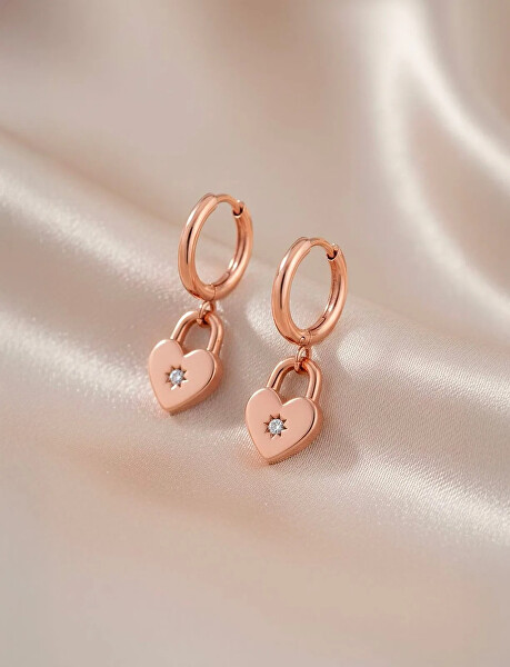Náušnice se zámkem ve tvaru srdce Zibella Rose Gold