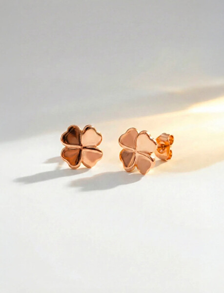 Něžné pozlacené náušnice Čtyřlístek Fouria Rose Gold