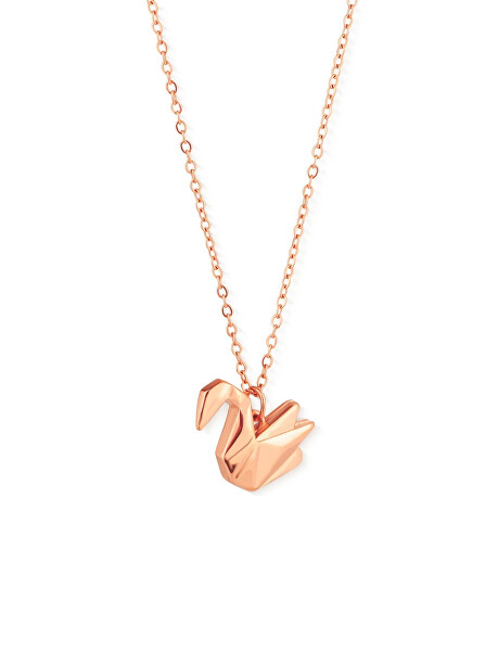 Ocelový náhrdelník Origami labuť Steya Rose Gold