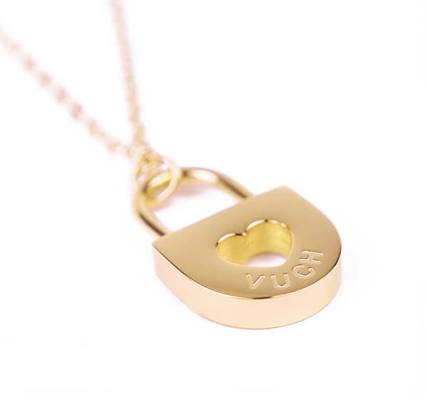 Romantický oceľový náhrdelník Heart Key Gold