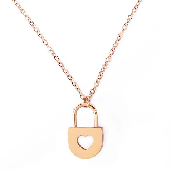 Romantický ocelový náhrdelník Heart Key Gold
