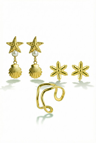 Set pozlacených šperků VWS260869G (prsten, 2 x náušnice)