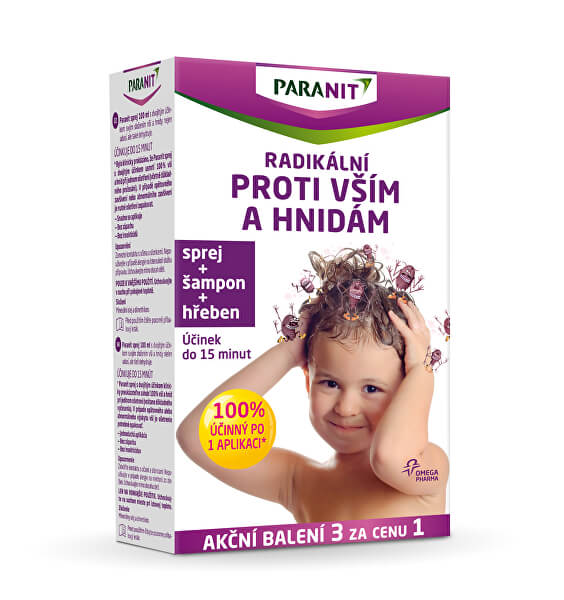 Paranit sprej 60 ml + 40 ml ZDARMA + šampon 100 ml ZDARMA + hřeben ZDARMA
