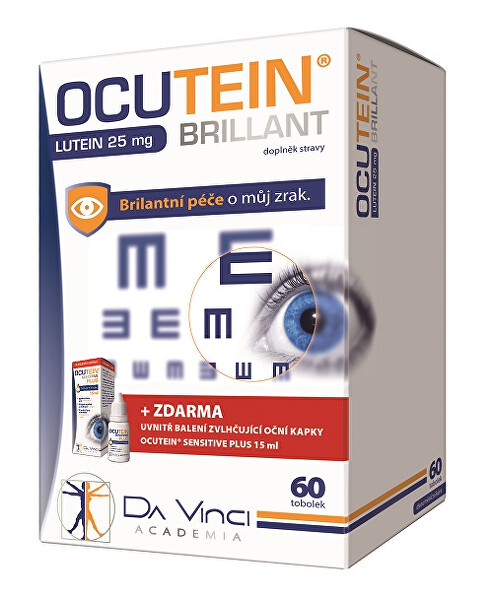 Ocutein Brillant Lutein 25 mg 60 tob.+ Ocutein® Sensitive zvlhčující oční kapky 15 ml ZDARMA