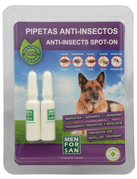 Antiparazitné pipety pre psov (100% Natural Repellent Anti-parasite Spot on for Dogs) 2 x 1,5 ml