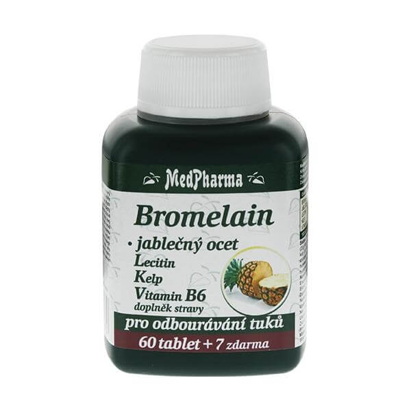 Bromelain 300 mg + jablečný ocet + lecitin + kelp + vitamín B6 60 tbl. + 7 tbl. ZDARMA
