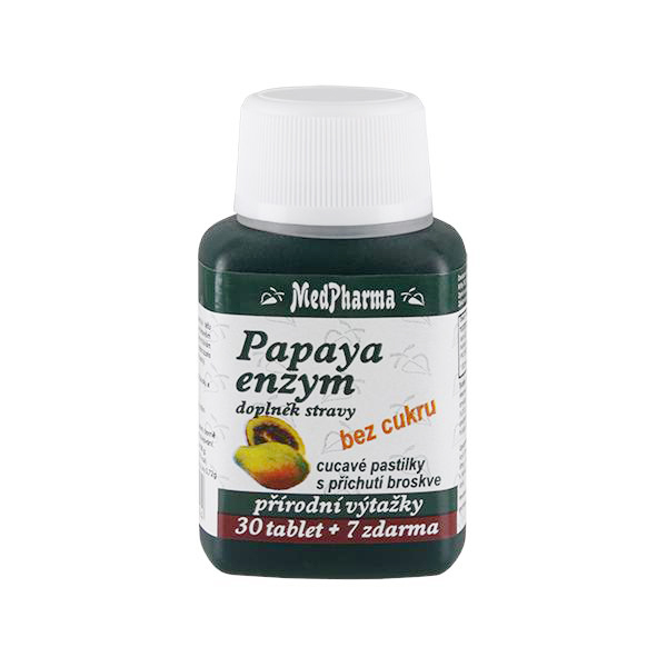 Papaya enzym – cucavé pastilky bez cukru s příchutí broskve 30 tbl. + 7 tbl. ZDARMA