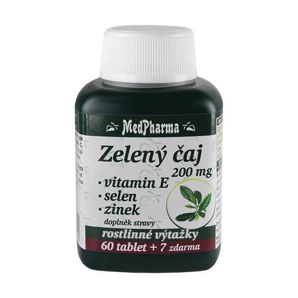 Zelený čaj 200 mg + vitamín E + selen + zinek 60 tbl. + 7 tbl. ZDARMA