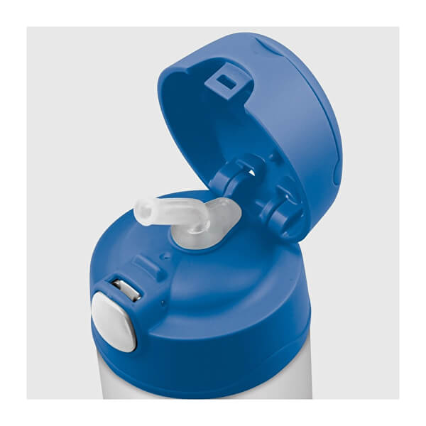 FUNtainer Detská termoska s slamkou - strieborná / modrá 355 ml