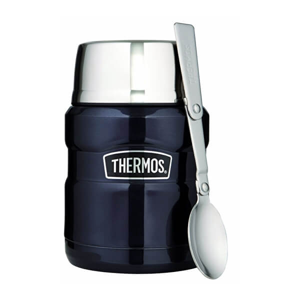 Style Thermos pentru mâncare cu lingură pliantă și ceașcă - albastru închis 470 ml