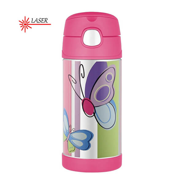 FUNtainer Kinder-Thermosflasche mit Trinkhalm - Schmetterling 355 ml