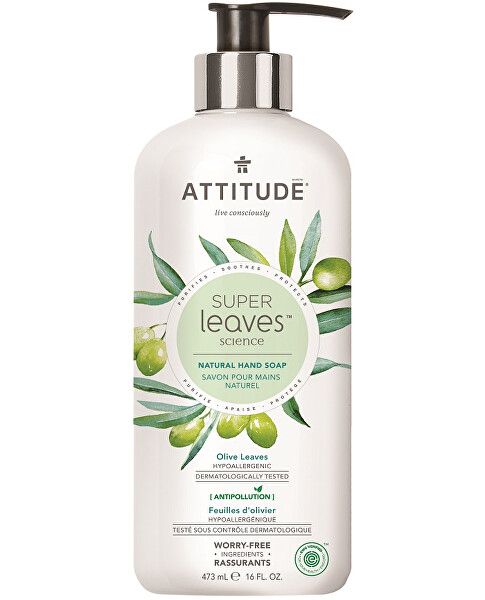 Săpun natural pentru mâini ATTITUDE Frunze super cu efect detoxifiant - frunze de măsline 473 ml