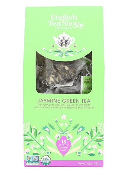 Zelený čaj s jasmínem a bezinkou 15 pyramidek sypaného čaje