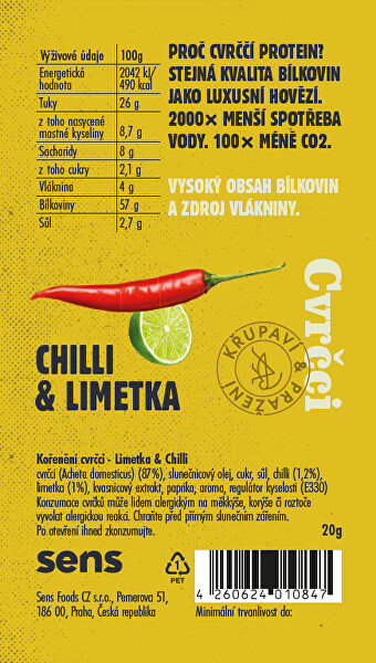 Křupaví & pražení cvrčci - Chilli & Limetka 20 g