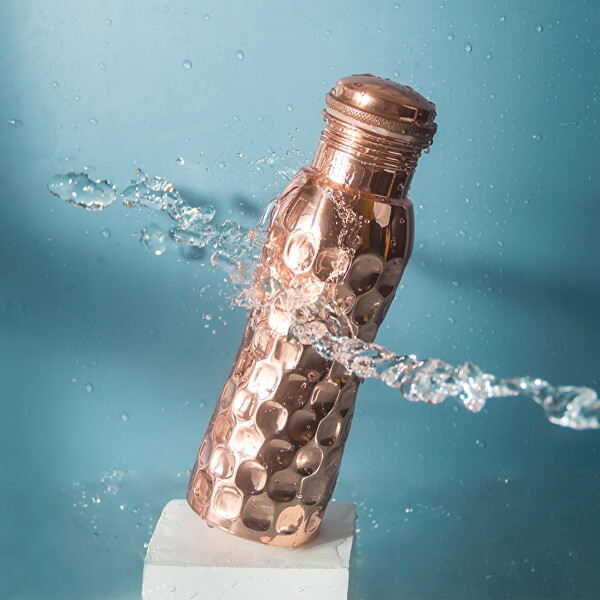 Medená fľaša zaoblená s diamantovým ornamentom 600 ml