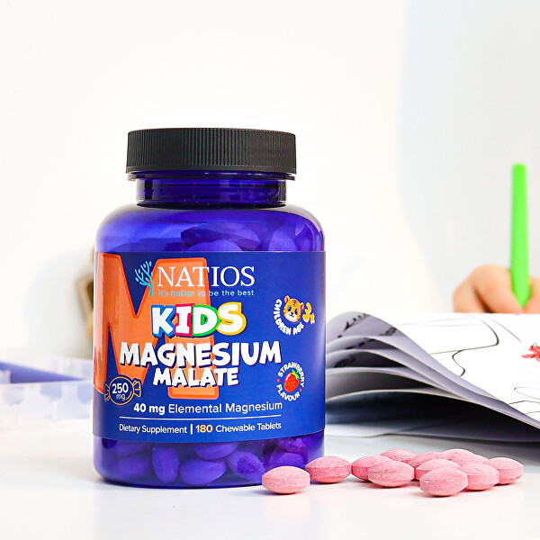 Kids Magnesium Malate 250 mg 180 jahodových tabletek