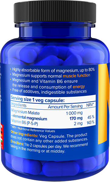 Magnesium Malate 1000 mg + B6 90 veganských kapslí