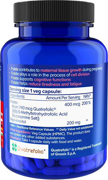 Methyl Folate - Aktivní kyselina listová 400 mcg 90 veganských kapslí