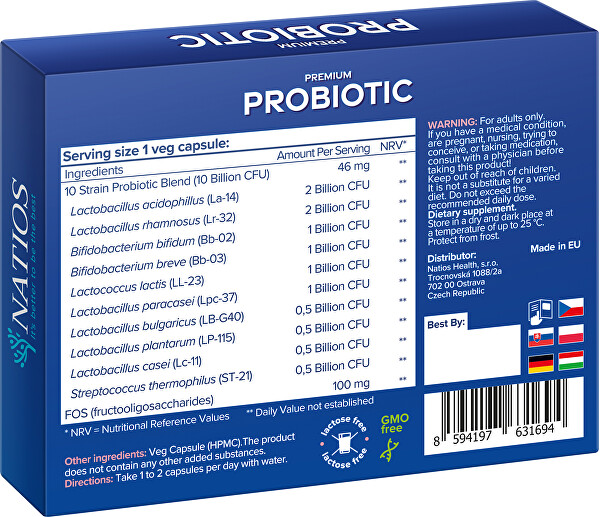 Premium Probiotic - Probiotika s FOS 10 miliard CFU, 10 kmenů 60 kapslí