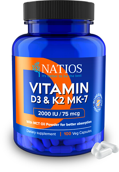 Vitamin D3 & K2 (MenaQ7 MK-7) 2000 IU & 75 mcg 100 kapslí