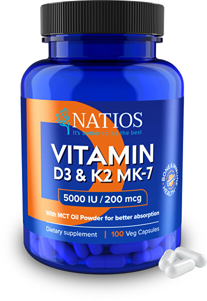 Vitamin D3 & K2 (MenaQ7 MK-7) 5000 IU & 200 mcg 100 kapslí