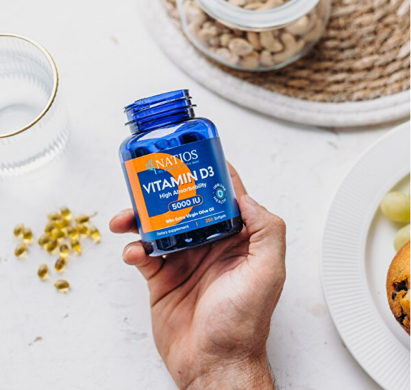 Vitamin D3 - vysoce vstřebatelný 5000 IU 250 softgel kapslí (s olivovým olejem)