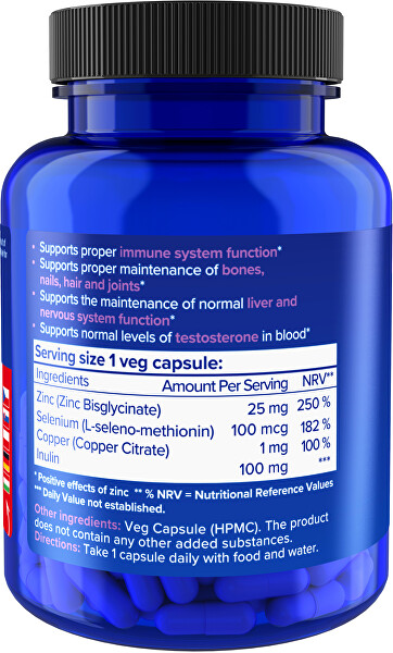 Zinc Chelated Complex - Zinek, selen a měď 25 mg 100 veganských kapslí