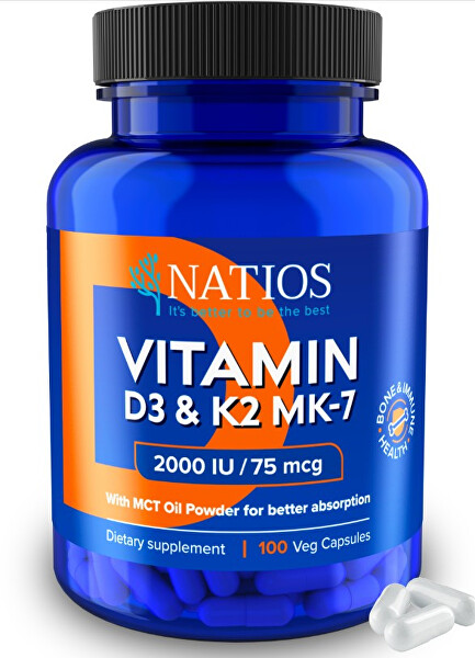 Vitamin D3 & K2 (MenaQ7 MK-7) 2000 IU & 75 mcg 100 kapslí