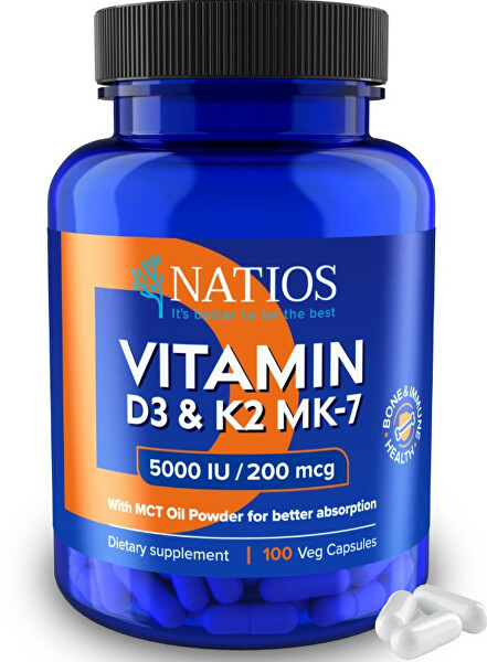 Vitamin D3 & K2 (MenaQ7 MK-7) 5000 IU & 200 mcg 100 kapslí