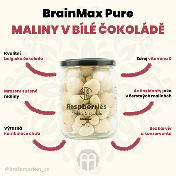 Lyofilizované maliny v bielej čokoláde 245 g
