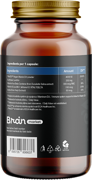 Vegan Vitamín D3 & K2 100 kapsúl