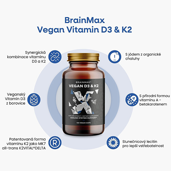 Vegan Vitamín D3 & K2 100 kapsúl