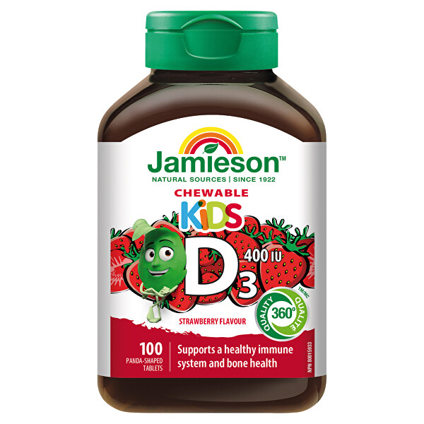 Vitamín D3 Kids Jahoda 400 IU – 100 tablet na cucání