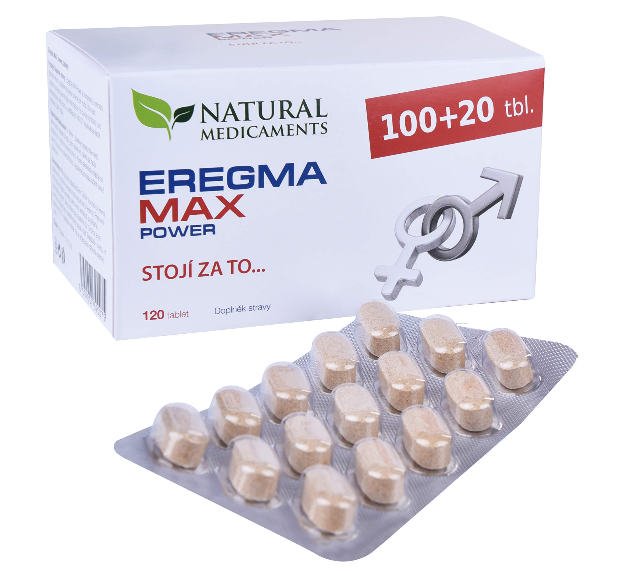 Zobrazit detail výrobku Natural Medicaments Eregma MAX power 100 tbl. + 20 tbl. ZDARMA + 2 měsíce na vrácení zboží