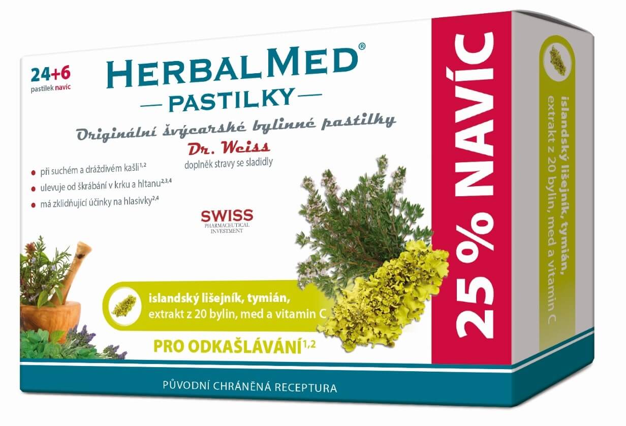 Zobrazit detail výrobku Simply You HerbalMed pastilky Dr. Weiss pro odkašlávání 24 pastilek + 6 pastilek ZDARMA
