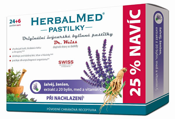 Simply You HerbalMed pastilky Dr. Weiss při nachlazení 24 pastilek + 6 pastilek ZDARMA
