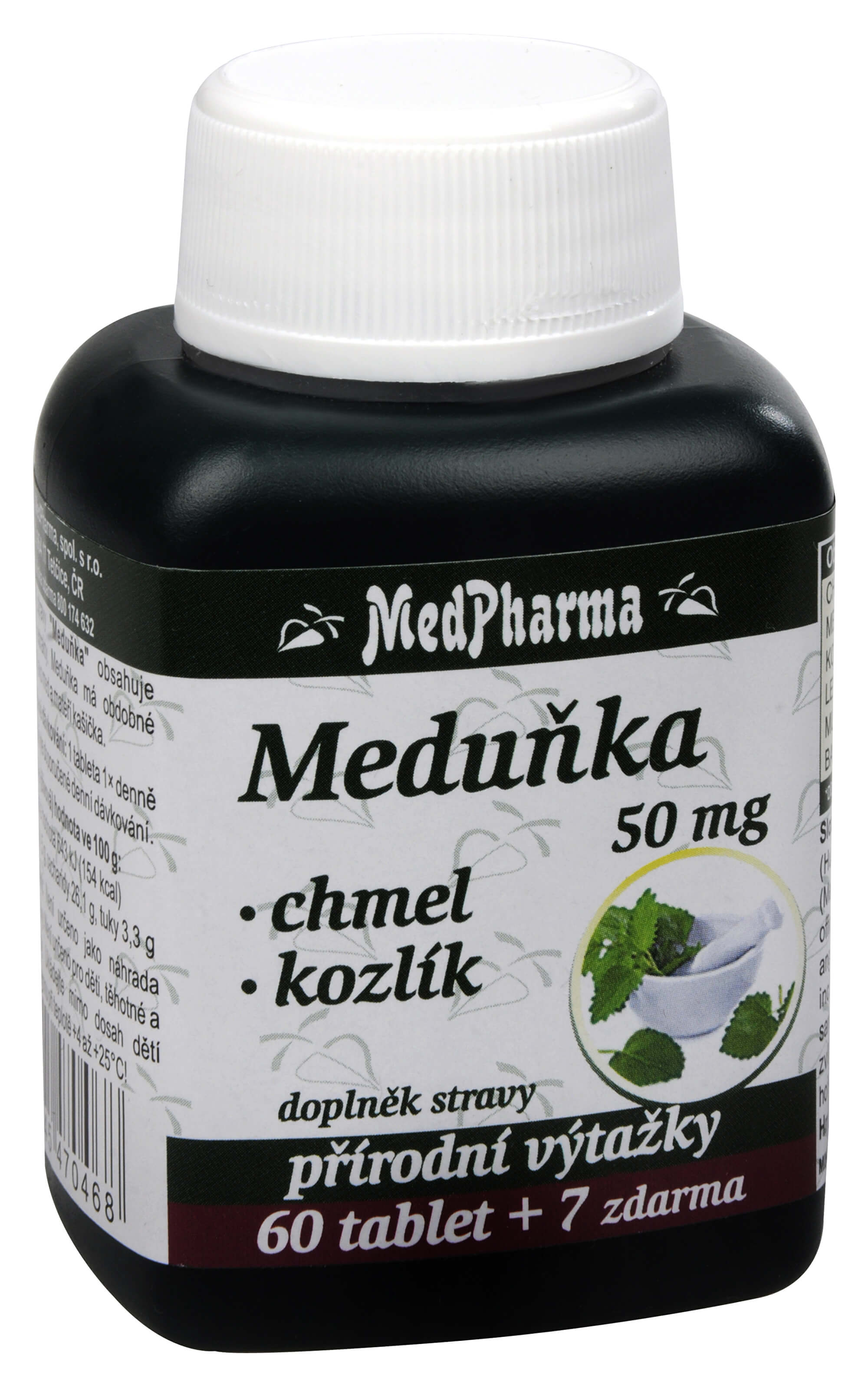 MedPharma Meduňka 50 mg + chmel + kozlík 60 tbl. + 7 tbl. ZDARMA