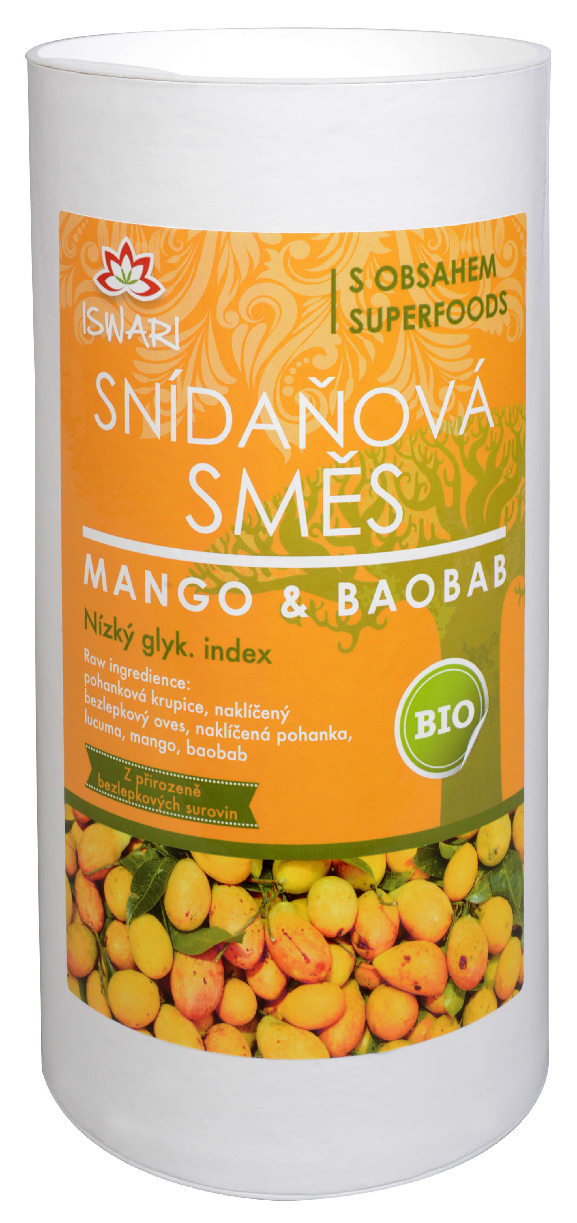Zobrazit detail výrobku Iswari BIO Snídaňová směs Mango-Baobab 800 g + 2 měsíce na vrácení zboží