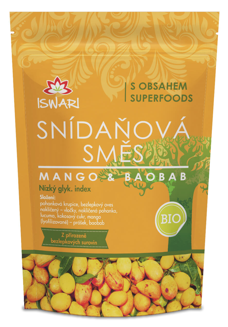 Zobrazit detail výrobku Iswari BIO Snídaňová směs Mango-Baobab 300 g + 2 měsíce na vrácení zboží