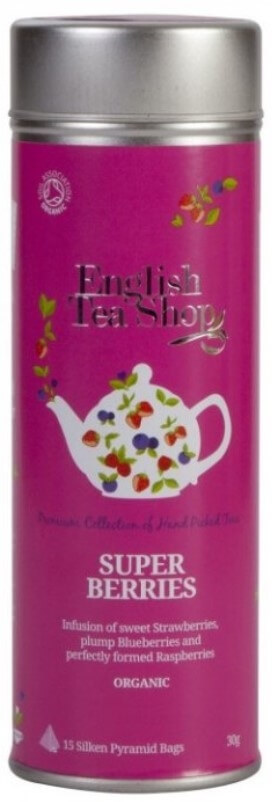 English Tea Shop Super ovocný čaj Rooibos a červené ovoce - plechovka s 15 bioodbouratelnými pyramidkami