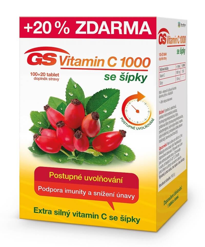 GreenSwan GS Vitamín C 1000 + šípky 100+20 tabliet ZD ARMA + 2 mesiace na vrátenie tovaru