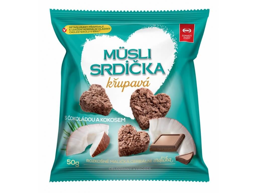 Zobrazit detail výrobku Semix Musli srdíčka křupavá s čokoládou a kokosem 50 g