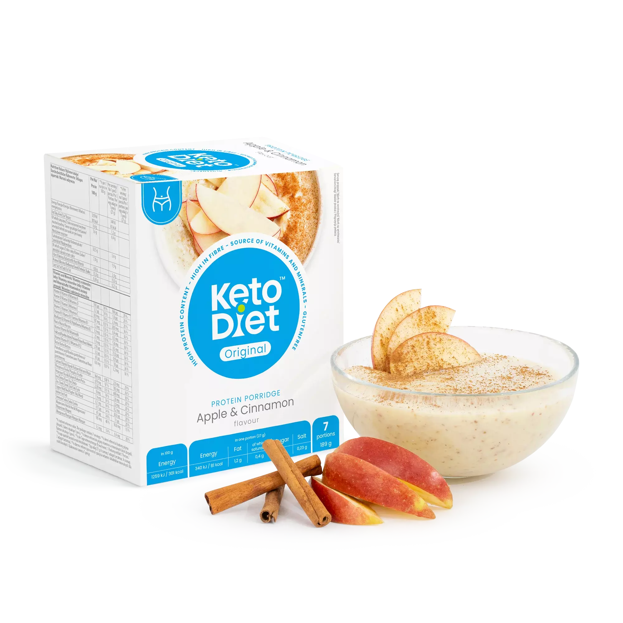 Zobrazit detail výrobku KetoDiet Proteinová kaše s jablečno - skořicovou příchutí 7 x 27 g
